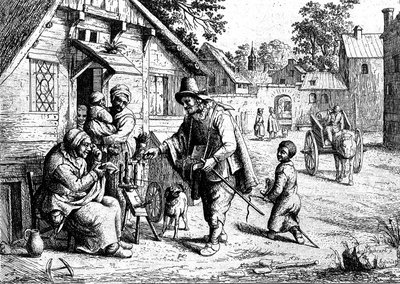 Un vendedor ambulante mostrando sus mercancías a una anciana de Adriaen Jansz. van Ostade
